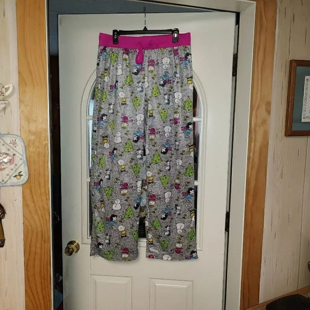 Peanuts Christmas Gray Purple Soft Fleece Sleep Pants Women's L